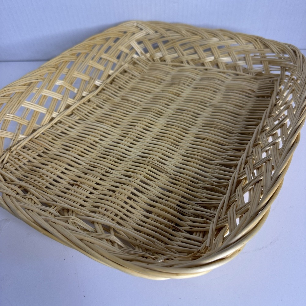 Rectangle‎ Natural Wicker Woven Basket Bread Tray Table Cottage Core